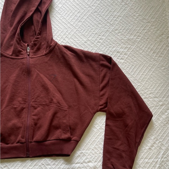 Gymshark Cropped Hoodie Women’s Small Pullover Maroon Full Zipped - Picture 3 of 9